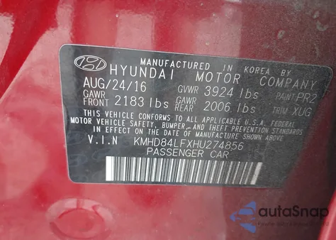 2017 Hyundai Elantra Se из США, поврежденный, VIN KMHD84LFXHU274856